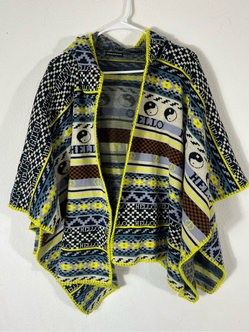 UO Fair Isle Yin Yang Hoodie Poncho